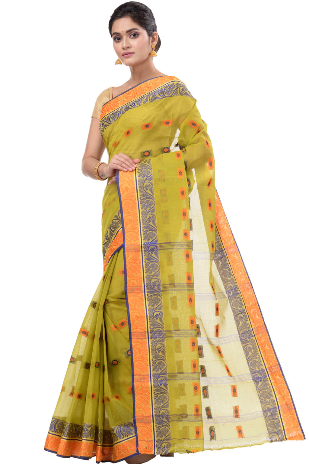 Mastered Yellow Pure Cotton Pushti Desiging Tant Saree (232)